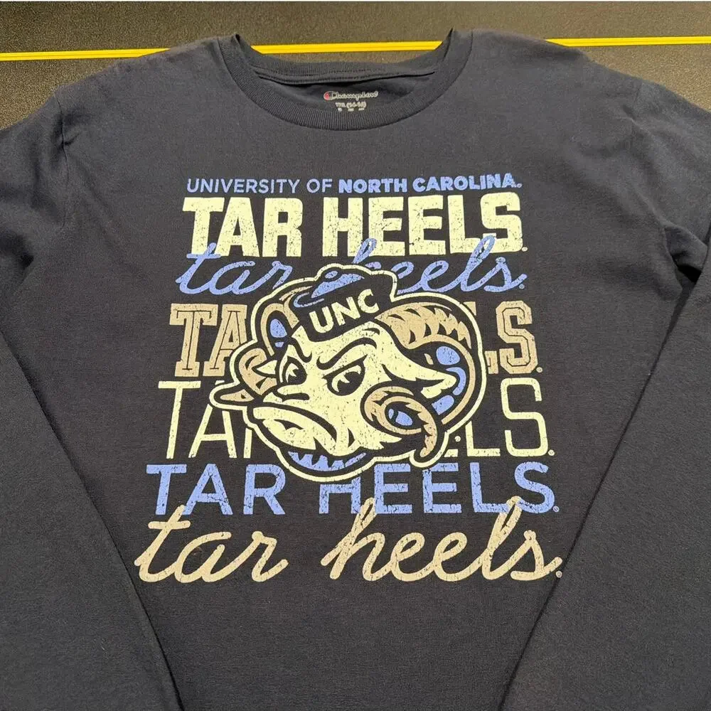 NWOT Champion UNC Tar Heels Youth Long Sleeve Graphic T-Shirt, Navy, XL 14-16